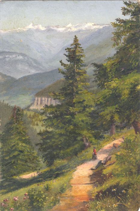 English School 19th Century Oil - Swiss Mountain Landscape