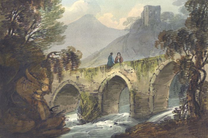 English School 19th Century Watercolour - Classical Landscape with Bridge