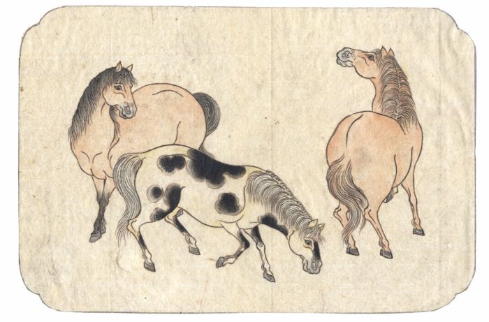 Fine Japanese 19th Century Watercolour - A Group of Horses