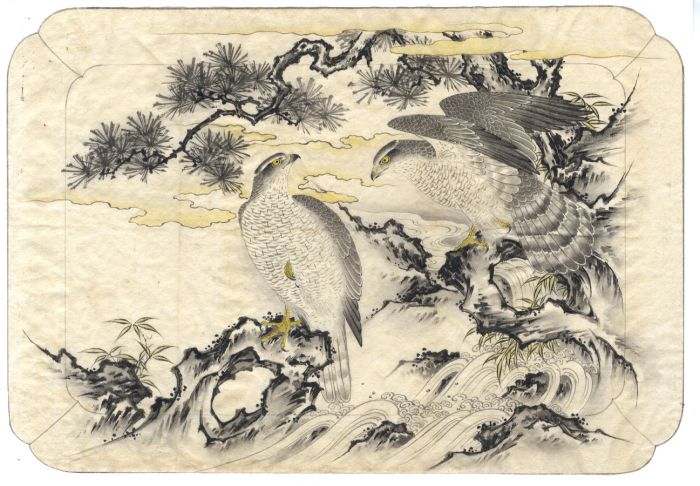 Fine Japanese 19th Century Watercolour - Hawks in a Landscape