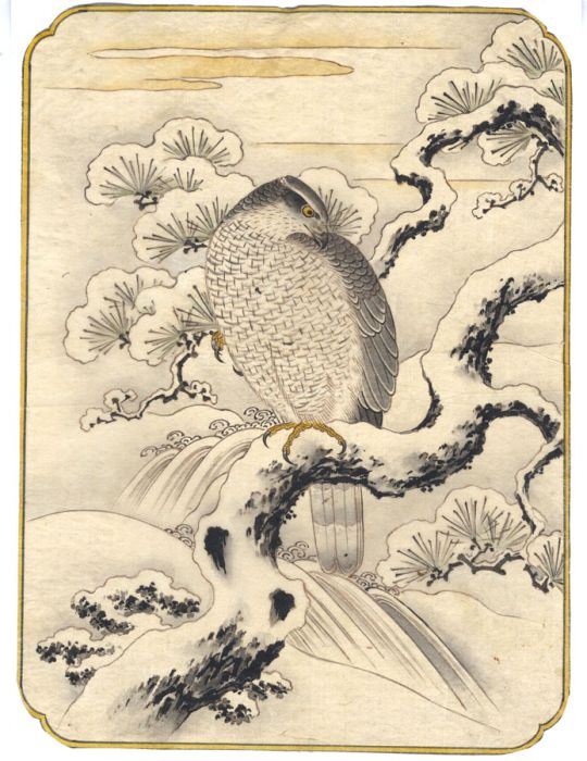 Fine Japanese 19th Century Watercolour - Hawk in a Landscape