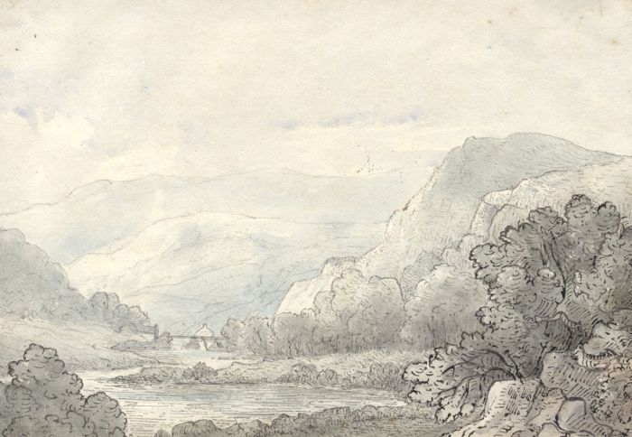 19th Century Watercolour - River Landscape Near Beddgelert