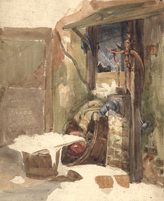 19th Century Watercolour - Waterpump