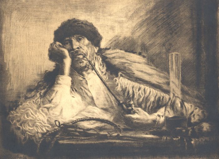 Nandor Vydai Brenner (1903-1944) - Hungarian Etching, Man with Pipe
