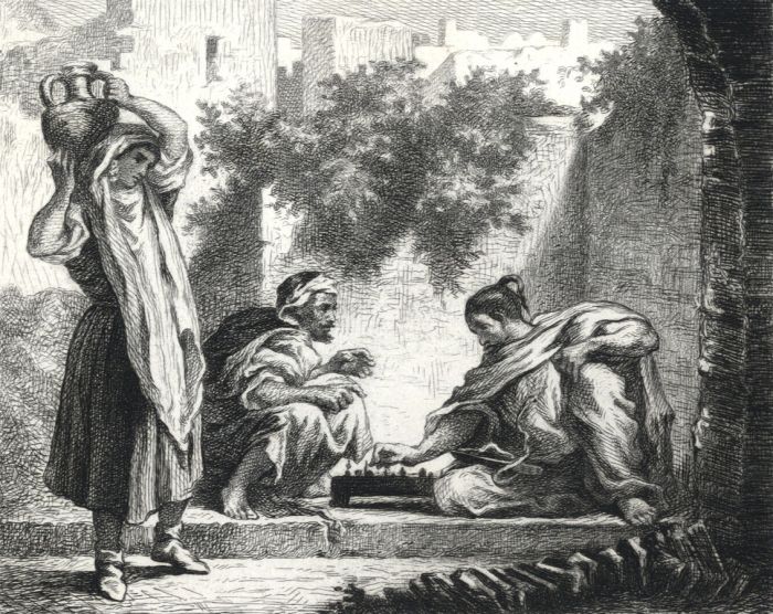 Edmond Hedouin - Late 19th Century Etching, Arabs at a Game of Chess