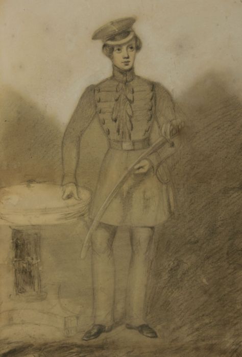 English School 19th Century Graphite Drawing - Young Officer