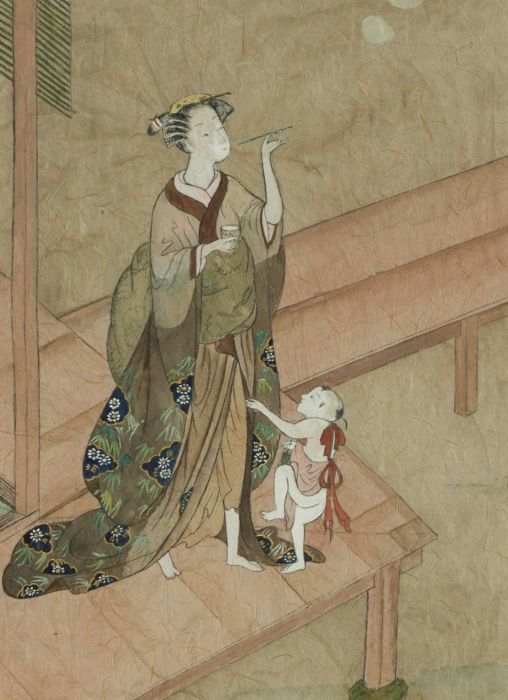 Mid 20th Century Watercolour - Japanese Woman and Child