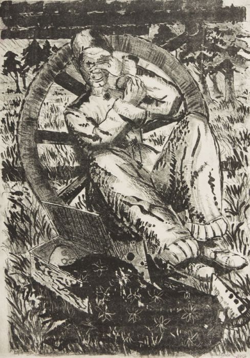 Ian W. Green - 1959 Lithograph, Circus Clown Making Up