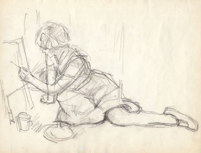 Maurice Feild (1905-1988) - 1970s Graphite Drawing, Portrait of a Girl Painting