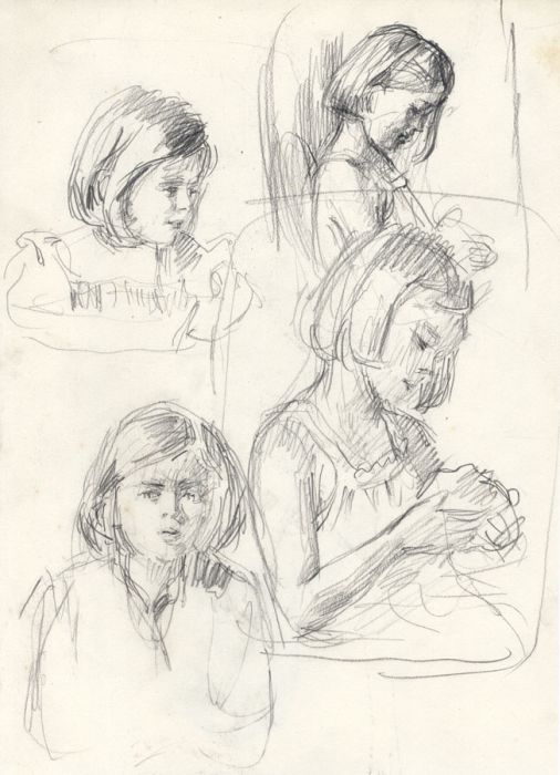 Maurice Feild (1905-1988) - 1970s Graphite Drawing, Studies of a Young Girl