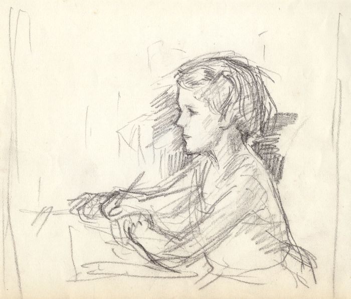 Maurice Feild (1905-1988) - 1970s Graphite Drawing, Portrait of a Girl Writing