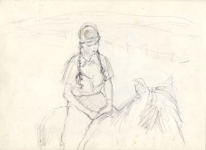 Maurice Feild (1905-1988) - 1970s Graphite Drawing, Girl Horse-riding