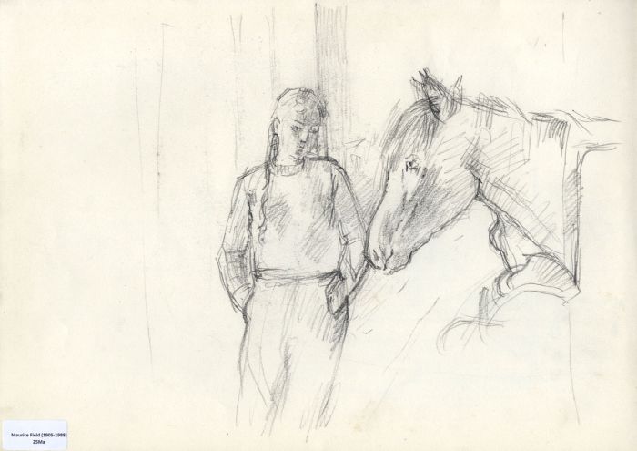 Maurice Feild (1905-1988) - 1970s Graphite Drawing, Girl with Her Horse