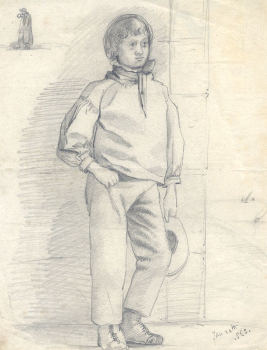 1853 Graphite Drawing - Study of a Young Boy