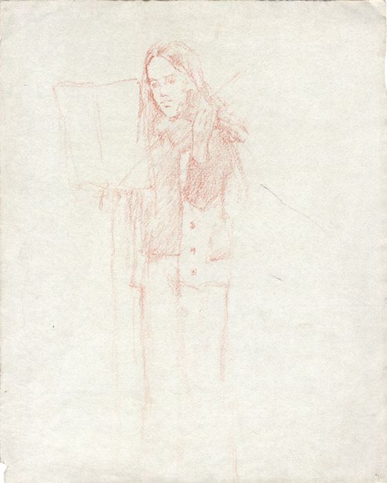 Maurice Feild (1905-1988) - 1970s Graphite Drawing, Girl Playing the Violin