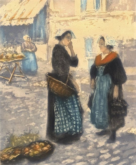 Manuel Robbe (1872 - 1936) - Signed Early 20th Century Aquatint, Women at Market