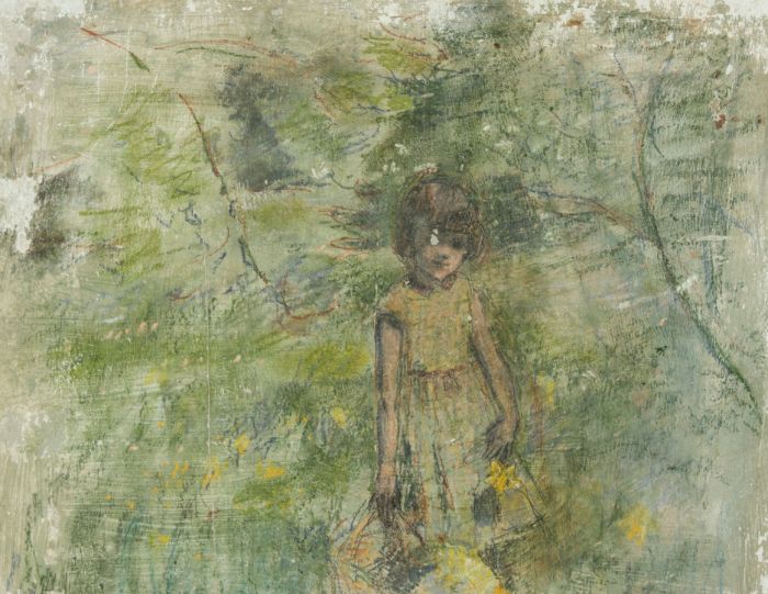 Maurice Feild (1905-1988) - Mid 20th Century Pastel, Girl Picking Daffodils