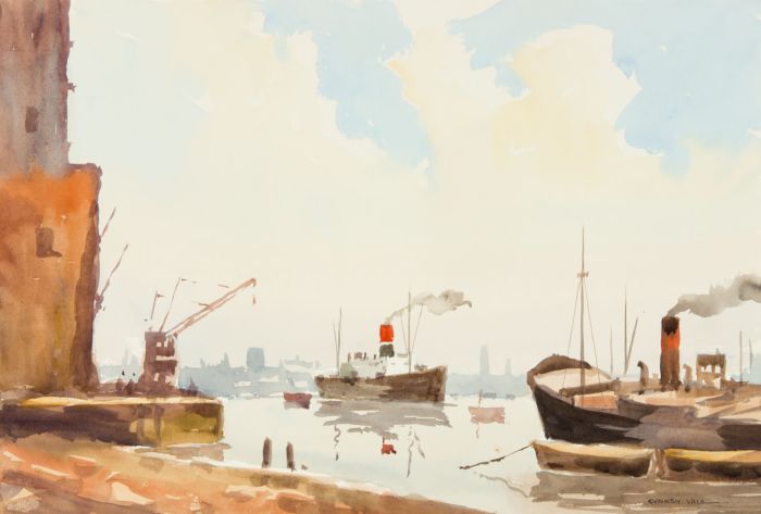 Sydney Vale FRSA - Signed Mid 20th Century Watercolour, Demonstration Dockland