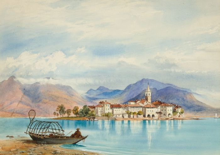 Superb Late 19th Century Watercolour - View on Lake Magiorre, Italy 