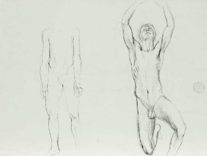 Barbara Dorf - Mid 20th Century Pen and Ink Drawing, Dancing Male Nude