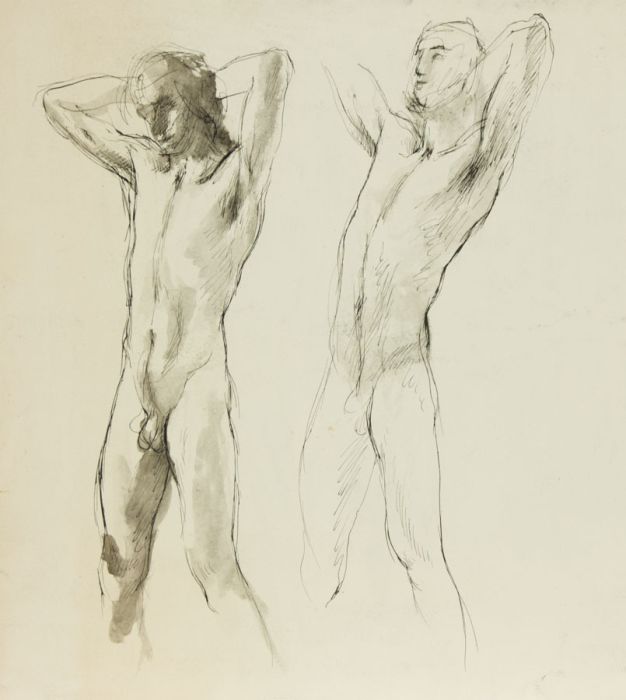 Barbara Dorf - Mid 20th Century Pen and Ink Drawing, Male Nudes