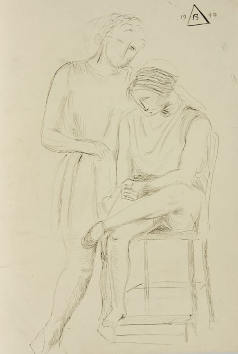 Barbara Dorf - 1949 Pen and Ink Drawing, Figurative Study