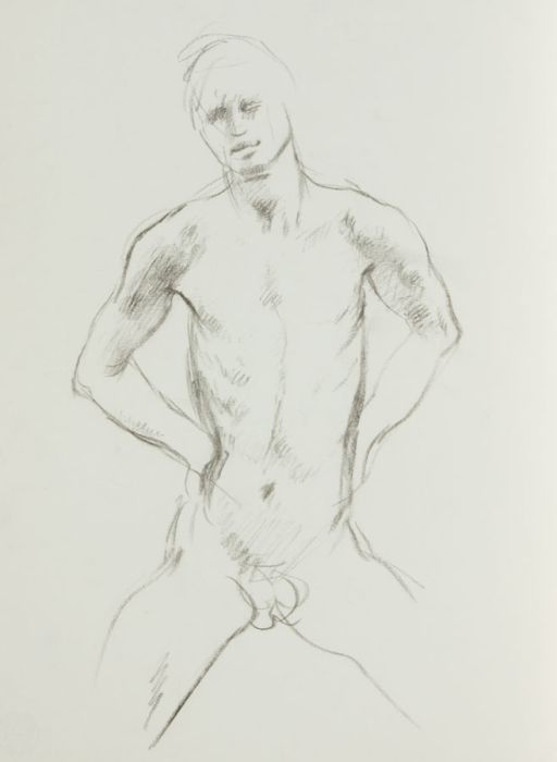 Barbara Dorf - Mid 20th Century Charcoal Drawing, Male Nude
