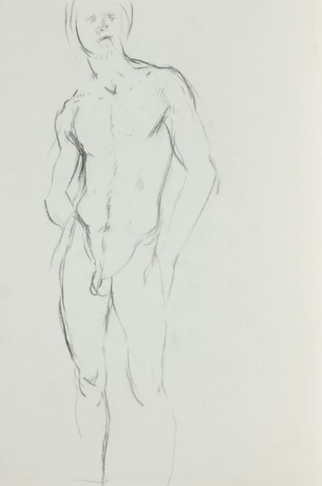 Barbara Dorf - Mid 20th Century Charcoal Drawing, Standing Male Nude