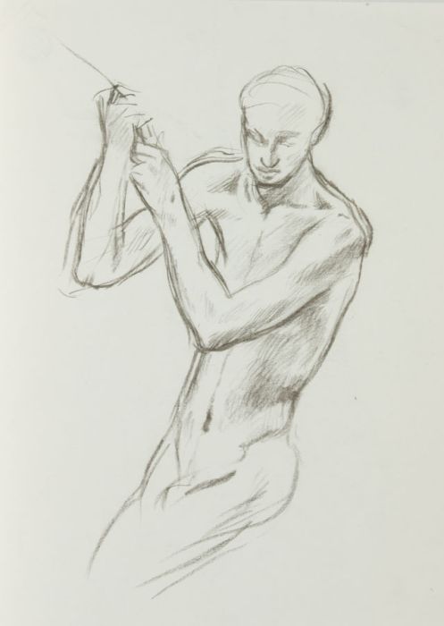 Barbara Dorf - Mid 20th Century Charcoal Drawing, Male Nude Figure