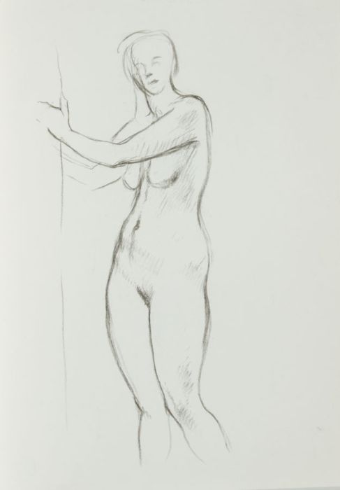 Barbara Dorf - Mid 20th Century Charcoal Drawing, Standing Female Nude