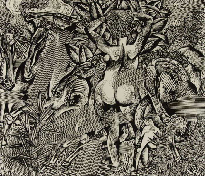 Kang Ning - Large Chinese 1998 Woodcut, Woman and Horses