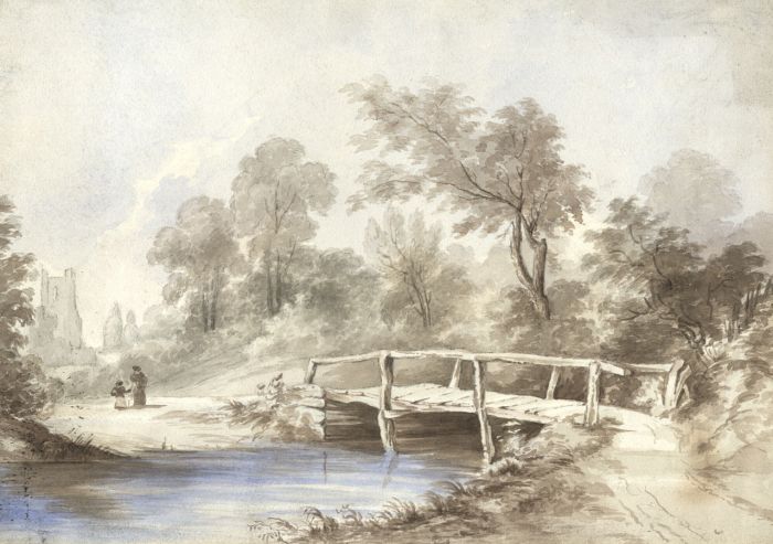 English School 19th Century Watercolour - Classical Landscape with Figures