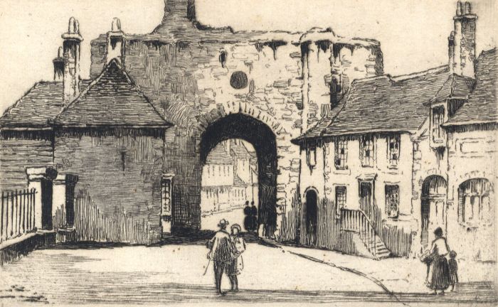 Mary Mackay - Contemporary Etching, Street Scene with Figures