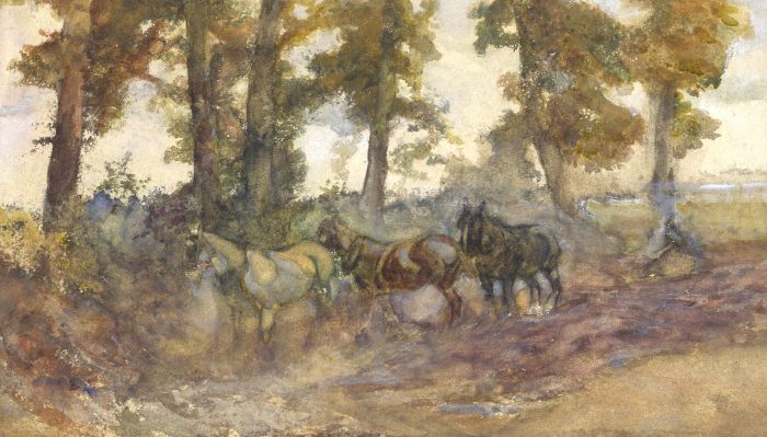 Attributed to F. William Burton - 19th Century Gouache, Horses in a Landscape