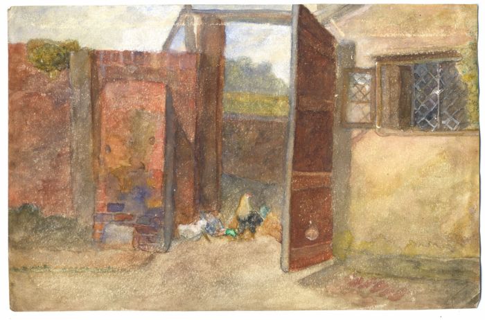 Attributed to F. William Burton - 19th Century Gouache, Barnyard with Chickens