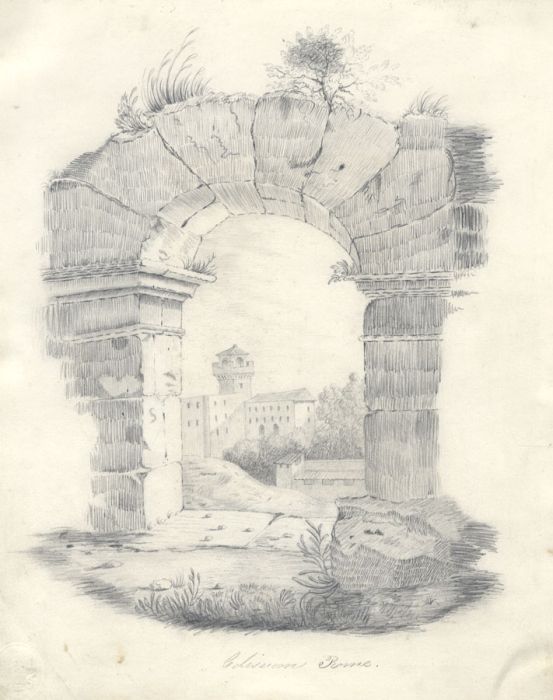 19th Century Graphite Drawing - Stone Archway, Rome