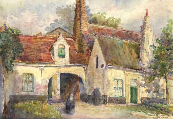 E. O'Hara - 1927 Watercolour, The Entrance to the Beguinage, Bruges
