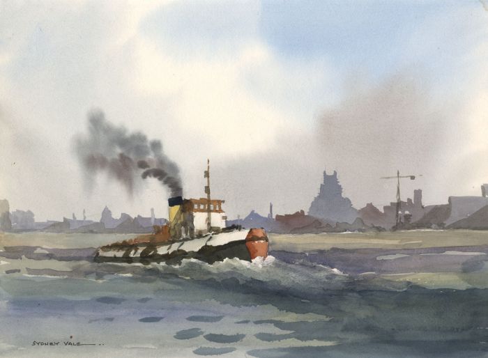 Sydney Vale FRSA - Mid 20th Century Watercolour, Steam Ship off a Harbour