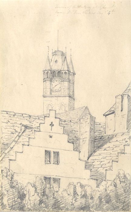 English School Mid 19th Century Graphite Drawing - Ghent Belfry