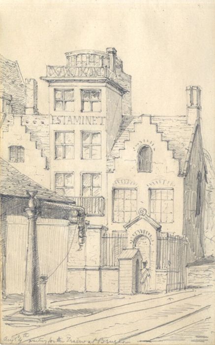 English School Mid 19th Century Graphite Drawing - Waiting for the Train, Bruges