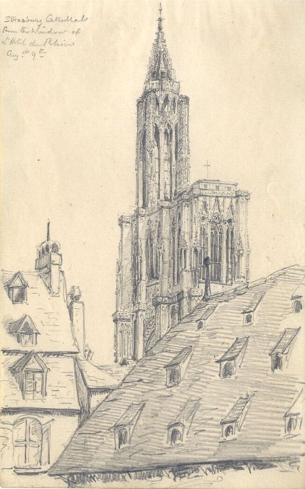 English School Mid 19th Century Graphite Drawing - Strasbourg Cathedral