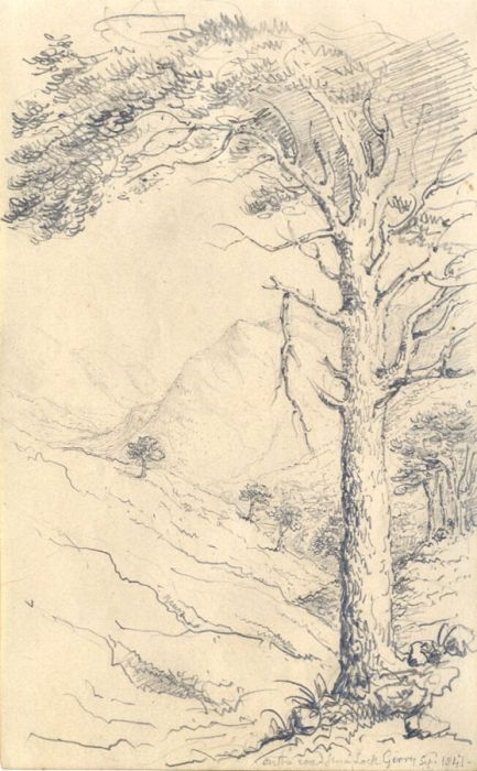 English School 1847 Graphite Drawing - On the Road from Loch Garry