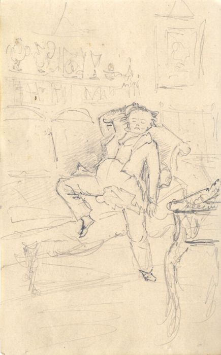 English School Mid 19th Century Graphite Drawing - Drunken Stupor
