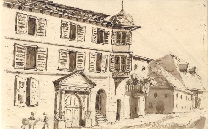 English School Mid 19th Century Pen and Ink Drawing - Street Scene