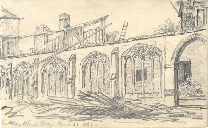 English School 1863 Graphite Drawing - Abbey