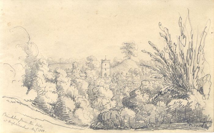 English School 1850 Graphite Drawing - Brinklow from the Hills
