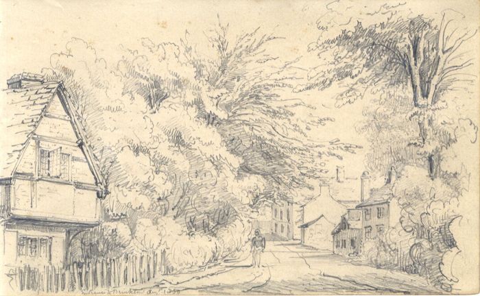 English School 1850 Graphite Drawing - Figure on a Country Lane