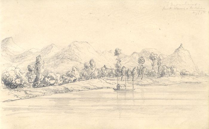 English School Mid 19th Century Graphite Drawing - 7 Mountains from the Rhine