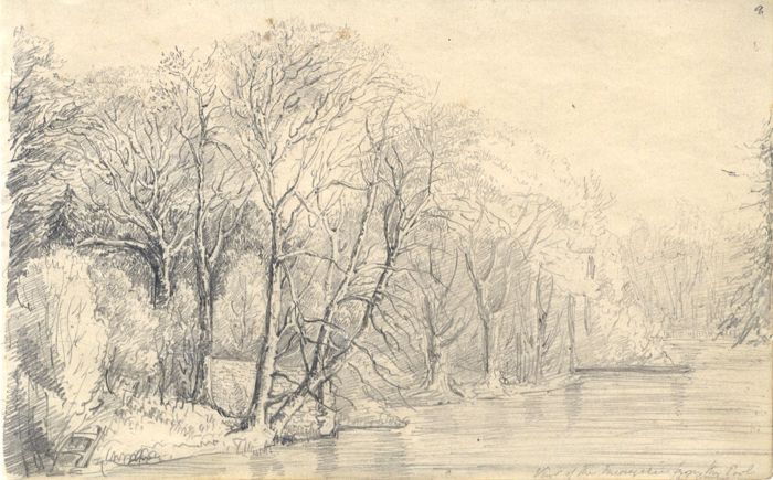 English School Mid 19th Century Graphite Drawing - River Landscape