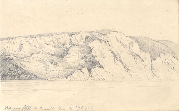English School 1840 Graphite Drawing - White Nothe Cliff